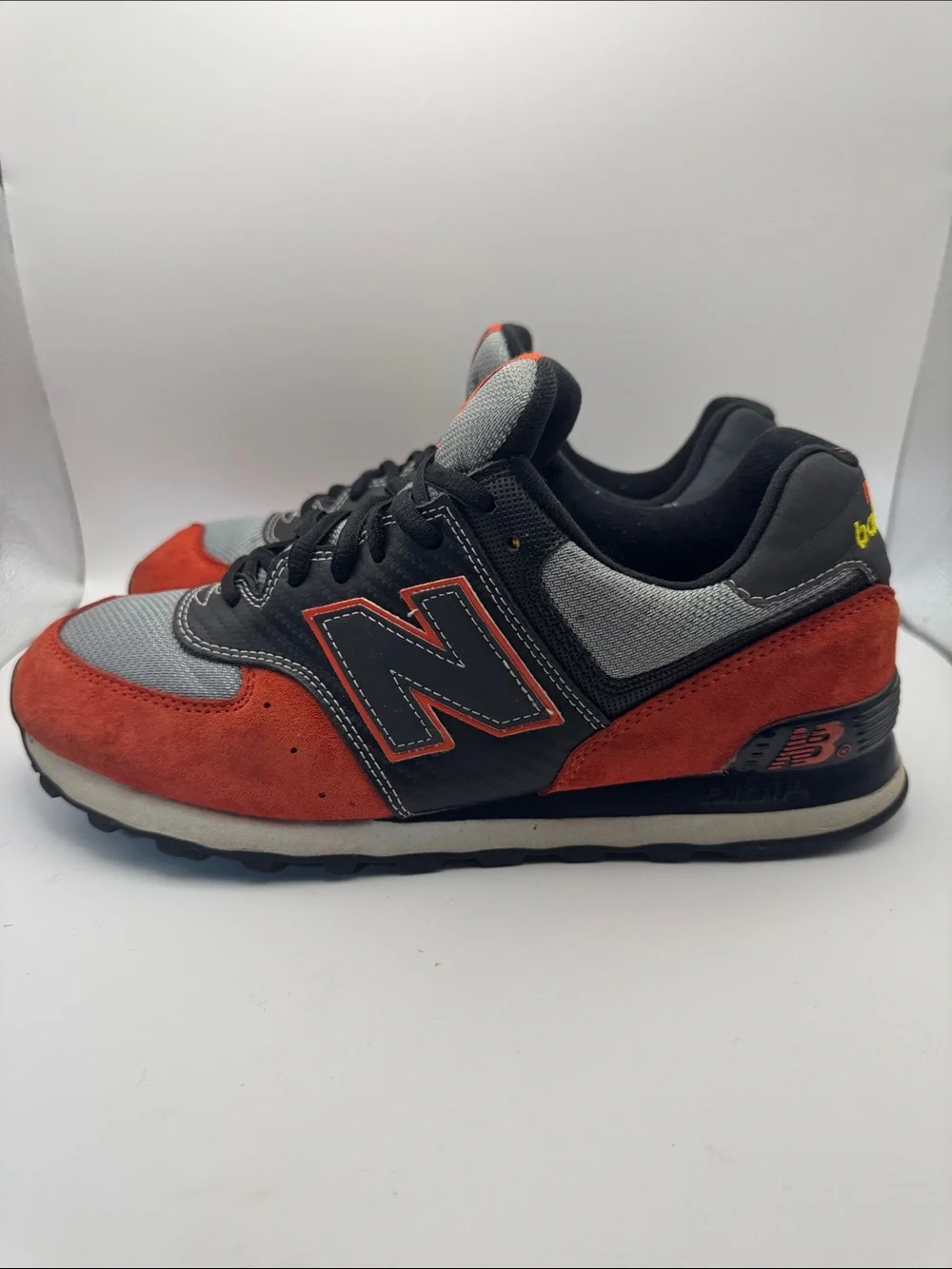 New Balance 574 Grey & Red Suede Athletic Shoes M574Jrb
